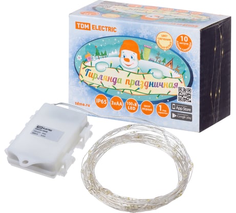 Светодиодная гирлянда TDM ELECTRIC Роса 100, 100LED, 10м, 3000К, 3хАА SQ0361-0058