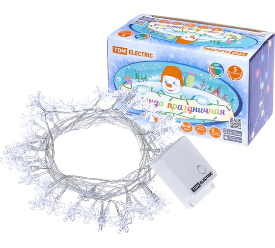 Светодиодная гирлянда TDM Снежинки, 50LED, 5м, 8 режимов, многоцветная, 250 В SQ0361-0047