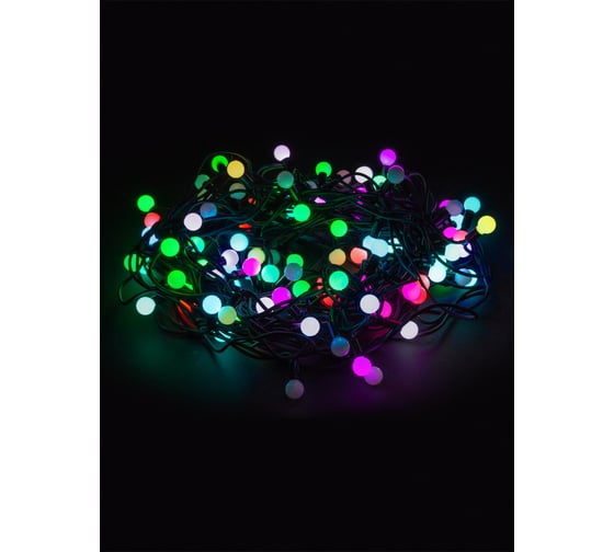 Светодиодная гирлянда TDM Шарики 100LED, 10м, многоцветная, каучук, черный, последовательное подключение, SQ0361-0065