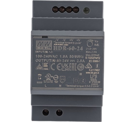 Источник питания Mean Well AC/DC HDR-60-24 60Вт Т02601703