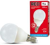 Светодиодная лампа RED P45 9W E14 4000K 830лм миньон  холодный белый свет шарик матовый 4606400206439
