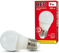 Светодиодная лампа RED P45 9W E27 3000K 800лм теплый белый свет шарик матовый 4606400206446