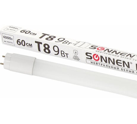 Светодиодная лампа SONNEN 9Вт, G13, трубка, 60см, нейтральный/белый, LED T8-9W-4000-G13 453715