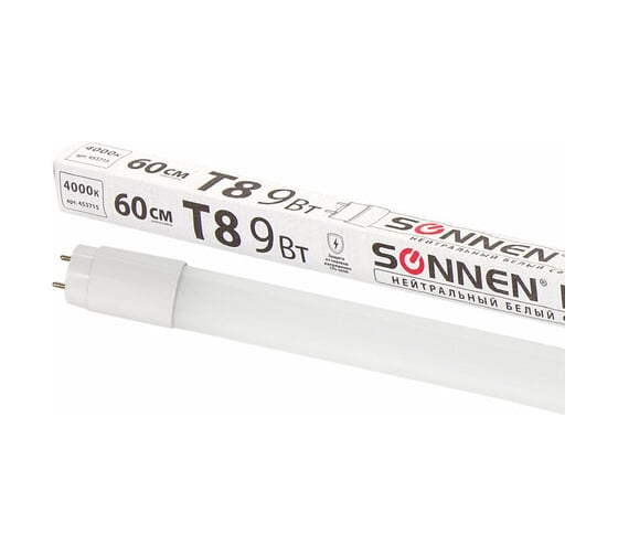 Светодиодная лампа SONNEN 9Вт, G13, трубка, 60см, нейтральный/белый, LED T8-9W-4000-G13 453715
