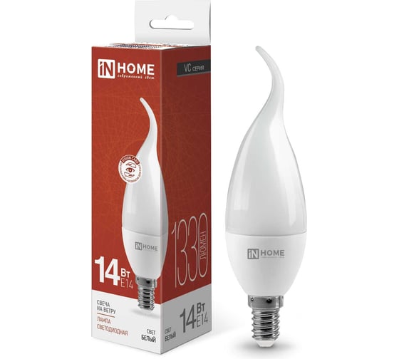 Лампа светодиодная IN HOME LED-СВЕЧА НА ВЕТРУ-VC 14Вт, 230В, E14, 4000K, 1330Лм 4690612054377