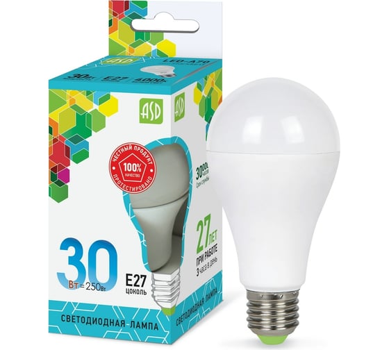 Светодиодная лампа ASD LED-A70-std 30Вт 230В Е27 4000К 2700Лм 4690612024653