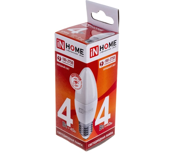 Светодиодная лампа IN HOME LED-СВЕЧА-VC 4Вт 230В Е27 6500К 360Лм 4690612033747