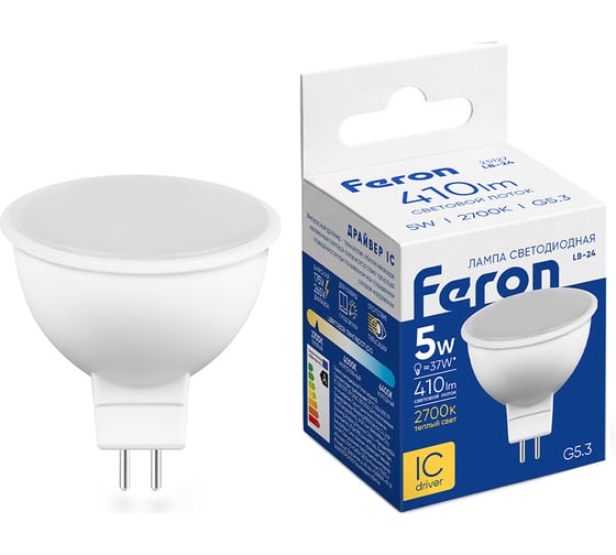 Лампа FERON LED 5вт 230в, G5.3, тепло-белый 25127