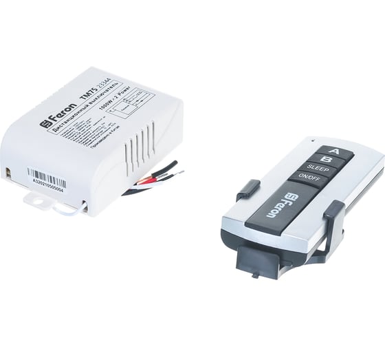 Дистанционный выключатель FERON TM75 230V 1000W 2-х канальный 30м с пультом управления, черное серебро 23344