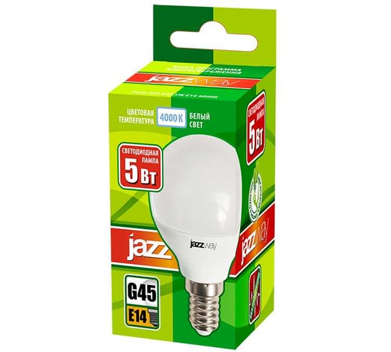 Светодиодная лампа Jazzway PLED-ECO 5Вт G45 шар матовая 4000К нейтральный белый E14 400лм 230В/50Гц 1036926A