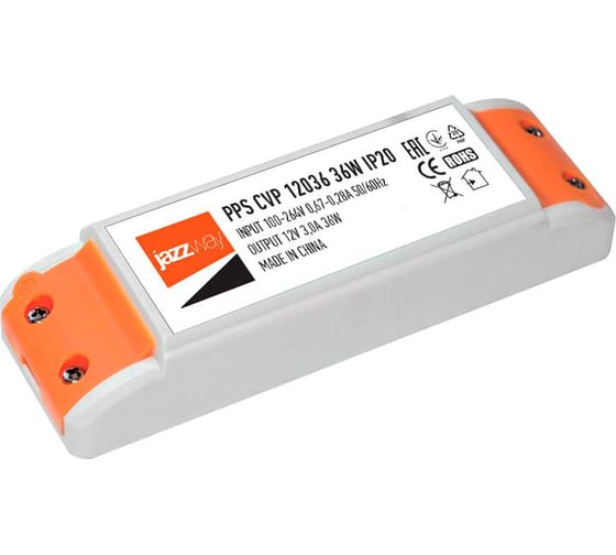 Блок питания Jazzway для светодиодной ленты 36Вт 0.67А-0.28А 12В IP20 PPS CVP 12036 пластик 1016355