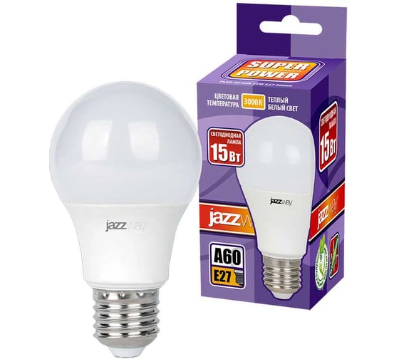 Светодиодная лампа Jazzway PLED-SP 15Вт A60 грушевидная 3000К теплый белый E27 1400лм 230В 2853028