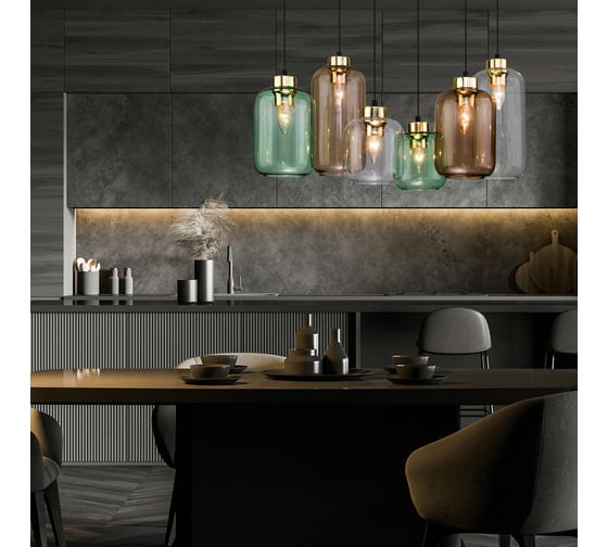 Подвесной светильник TK Lighting с плафонами 3328 Marco Green черный/золото a055963