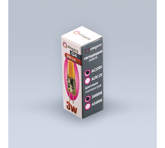 Светодиодная лампа ELEGANZ G4 3W 220V тёплая 3000К 1шт 1301