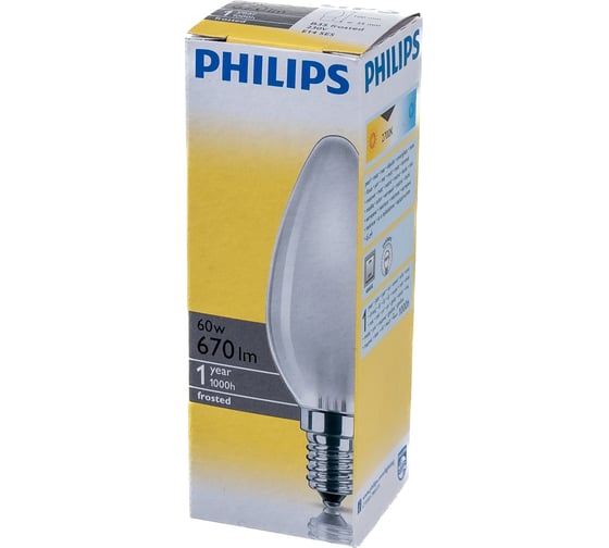 Лампа накаливания PHILIPS Stan 60Вт E14 230В B35 FR 1CT/10X10 926000007764