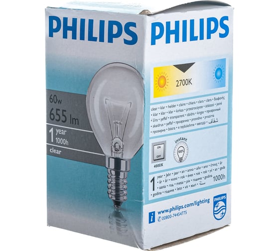 Лампа накаливания PHILIPS Stan 60Вт E14 230В P45 CL 1CT/10X10 926000005022