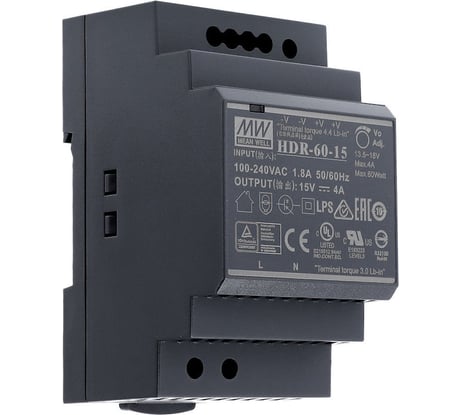 Источник питания Mean Well AC/DC HDR-60-15 60Вт Т02601702