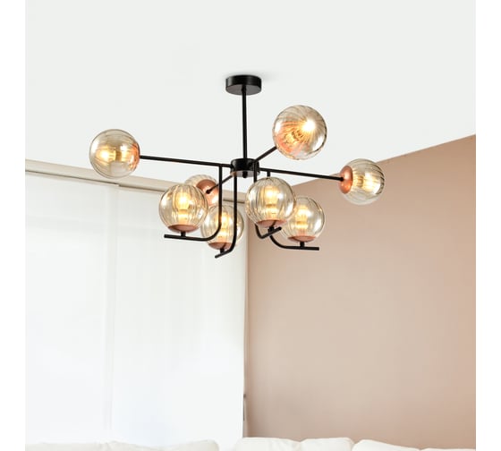 Люстра Rivoli Afina P8, черный/медь, 8хE14, 40W, 18 Б0047309