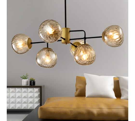 Люстра Rivoli Geba P6, черный/античное золото, 6хE14, 40W, 16 Б0047338
