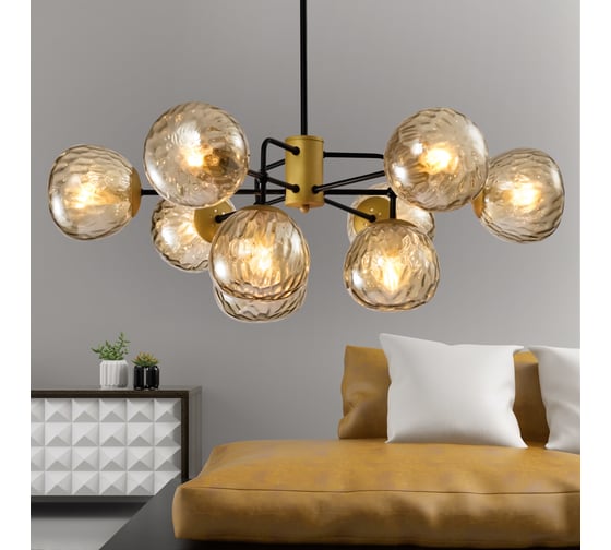 Люстра Rivoli Geba P9 черный/античное золото, 9хE14, 40W, 8 Б0047339
