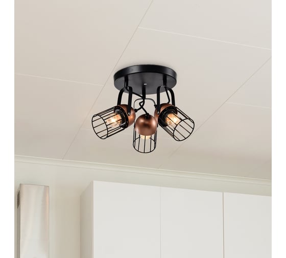 Настенно-потолочный светильник Rivoli Anemon A3, черный/медь, 3хE27, 40W, 5/450 Б0047366