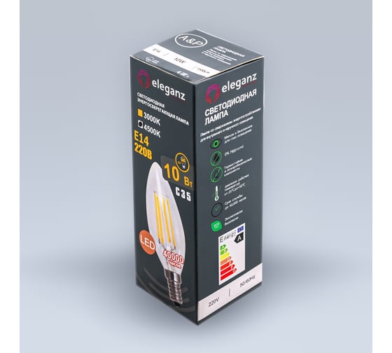 Светодиодная лампа ELEGANZ Е14 Свеча НИТЕВИДНАЯ 10W нейтральная 4500К 220V, 1шт 14001