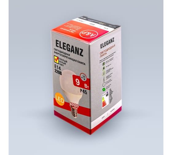 Светодиодная лампа ELEGANZ Е14 Шар матовый 9W G45 теплая 3000К 220V, 1шт EL-0083