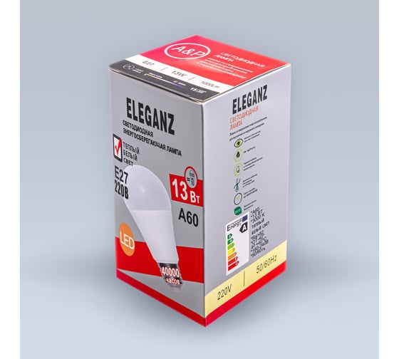 Светодиодная лампа ELEGANZ Е27 13W А60 тёплая 3000К 220V, 1шт 1372
