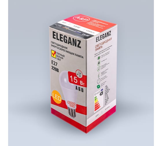 Светодиодная лампа ELEGANZ Е27 15W А60 теплая 3000К 220V, 1шт 1380