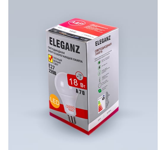 Светодиодная лампа ELEGANZ Е27 18W А70 теплая 3000К 220V, 1шт 1398