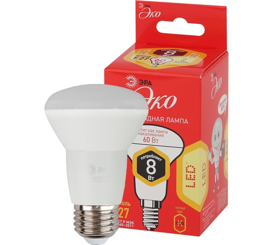 Светодиодная лампа ЭРА ECO LED R638W827E27 рефлектор, 8 Вт, теплый, E27, 10/50/1500 Б0050300