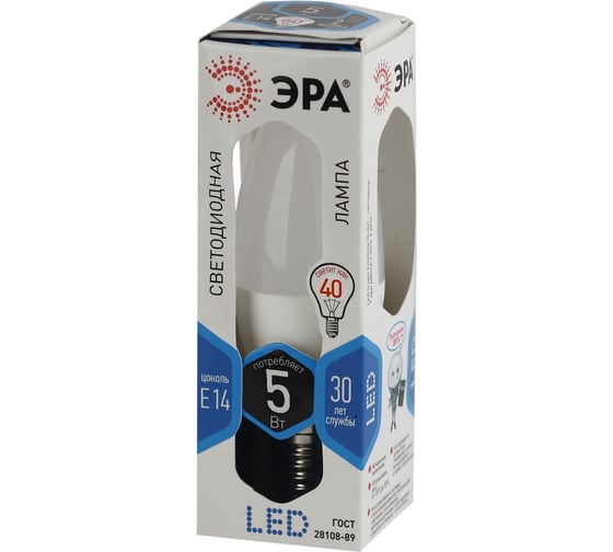 Светодиодная лампа ЭРА LED B35-5W-840-E14 свеча, 5 Вт, нейтральная, E14, 10/100/4000 Б0047932
