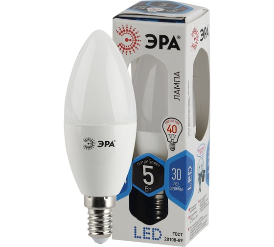 Светодиодная лампа ЭРА LED B35-5W-840-E14 свеча, 5 Вт, нейтральная, E14, 10/100/4000 Б0047932