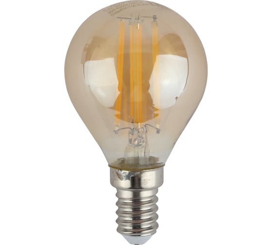 Филаментная лампа ЭРА F-LED P45-9W-827-E14 gold, шар, золото, 9 Вт, теплая, E14, 10/100/3600 Б0047022 1