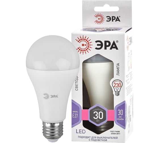 Светодиодная лампа ЭРА LED A65-30W-860-E27 груша, 30Вт, холодный, E27, 10/100/1200 Б0048017