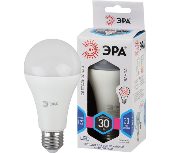 Светодиодная лампа ЭРА LED A65-30W-840-E27 груша, 30Вт, нейтральная, E27, 10/100/1200 Б0048016