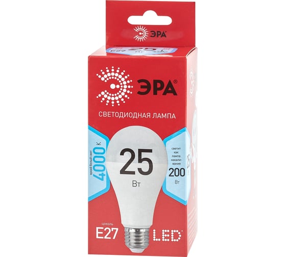 Светодиодная лампа ЭРА LED A65-25W-840-E27 R, груша, 25 Вт, нейтральная, E27, 10/100/1200 Б0048010