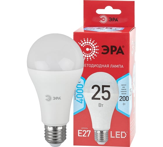 Светодиодная лампа ЭРА LED A65-25W-840-E27 R, груша, 25 Вт, нейтральная, E27, 10/100/1200 Б0048010