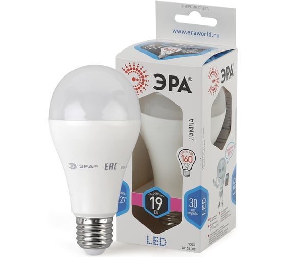 Светодиодная лампа ЭРА LED A65-19W-840-E27 груша, 19 Вт, нейтральная, E27, 10/100/1500 Б0050282