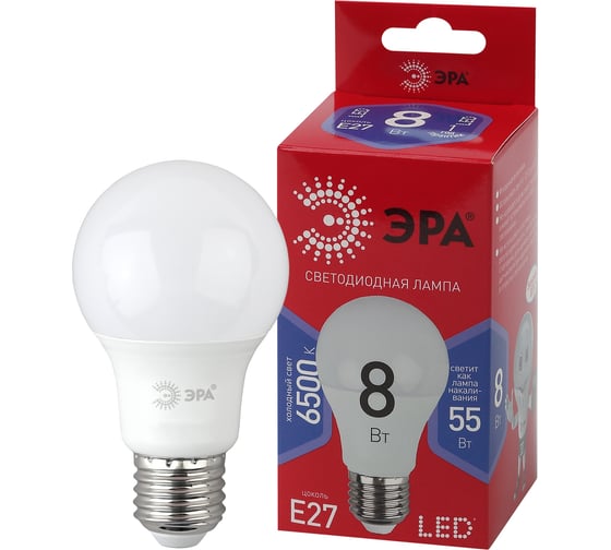 Светодиодная лампа ЭРА LED A60-8W-865-E27 R, груша, 8 Вт, холодная, E27, 10/100/3000 Б0048502