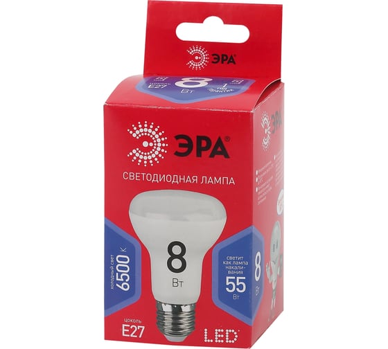 Лампа ЭРА LED R638W865E27 R, диод, рефлектор, 8Вт, хол, E27 10/100/2000 Б0045336