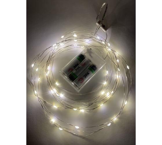 Гирлянда ЭРА ENIN 5NW LED Нить, 5 м, теплый свет, АА 100/2500 Б0047960