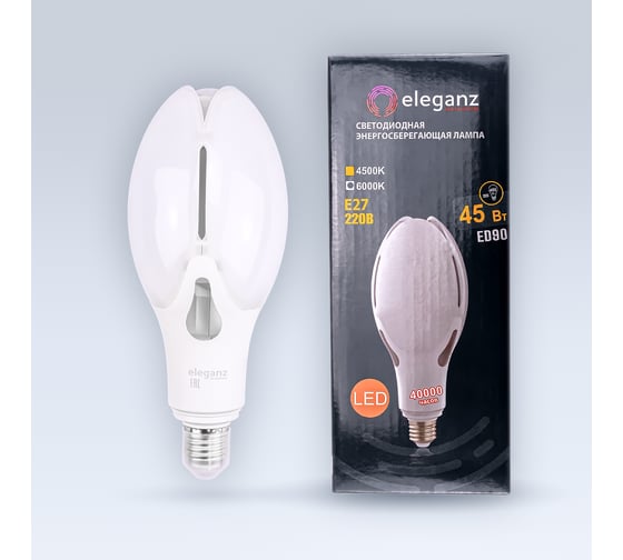 Светодиодная лампа ELEGANZ Е27 45W промышленная матовая холодная 6000К 220V, 1шт EL-0087 1