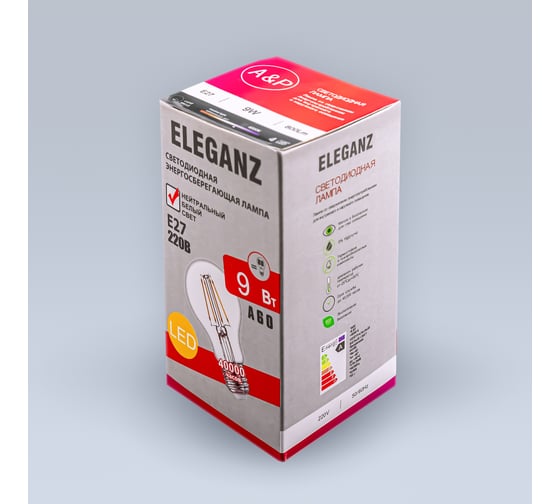 Светодиодная лампа ELEGANZ Е27 9W нитевидная нейтральная 4500К 220V, 1шт 1403