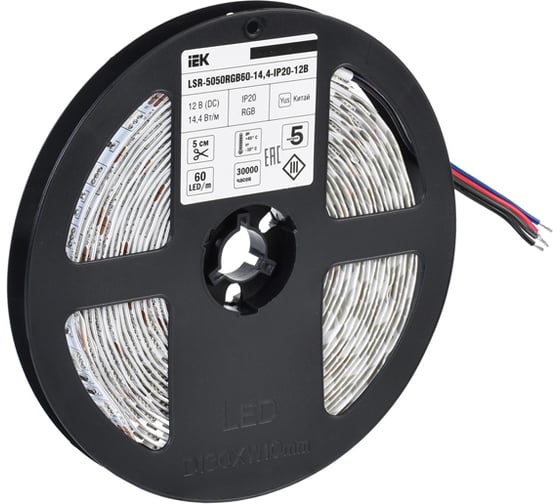 Лента IEK LSR-5050RGB60-14, 4-IP20-12В, LED, 5м LSR2-3-060-20-3-05