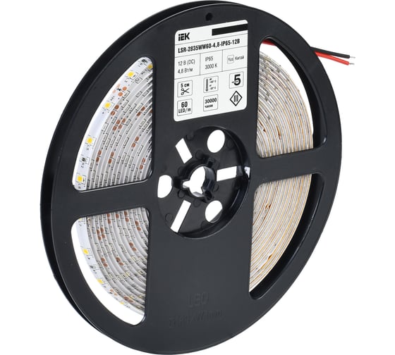 Лента IEK LSR-2835WW60-4, 8-IP65-12В LED, 5м LSR1-1-060-65-3-05