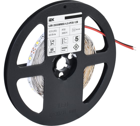 Лента IEK LSR-2835WW60-4,8-IP20-12В LED, 5м LSR1-1-060-20-3-05