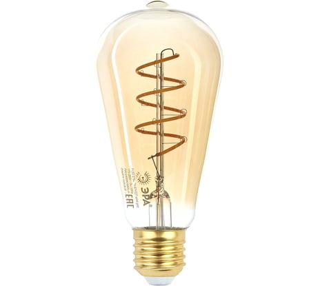 Филаментная лампа ЭРА FLED ST64-7W-824-E27 spiral gold, спираль, золото, 7Вт, теплая, E27, 20/960 Б0047665
