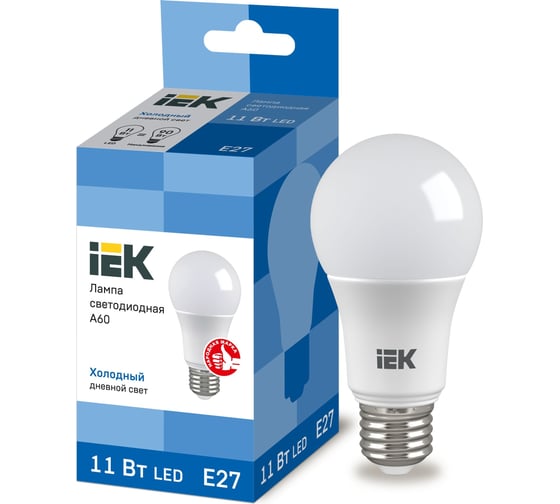 Лампа IEK LED, A60, 11вт, 230В, 6500К, E27 LLE-A60-11-230-65-E27