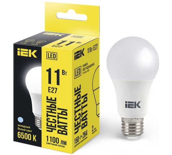 Лампа IEK LED, A60, 11вт, 230В, 6500К, E27 LLE-A60-11-230-65-E27